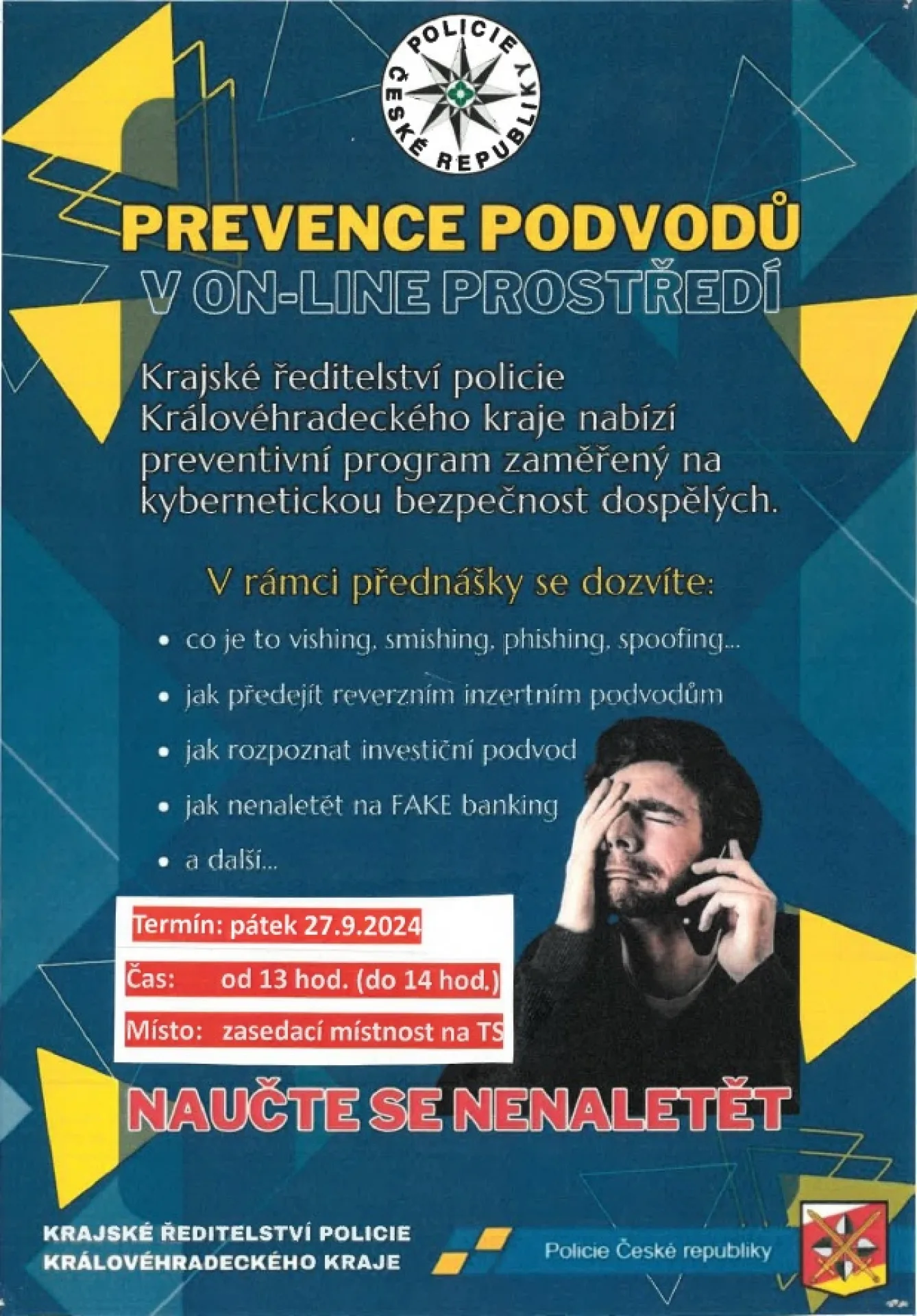 Leták k prevenci podvodů v on-line prostředí od Krajského ředitelství policie Královéhradeckého kraje