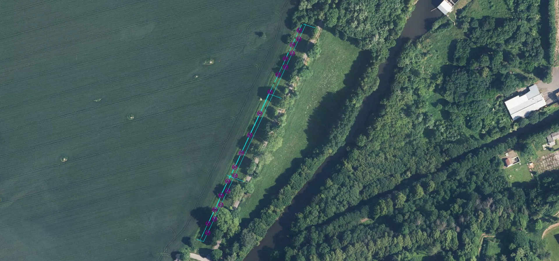 Výsadba ovocného stromořadí u cyklostezky ul. Průmyslová - letecký snímek