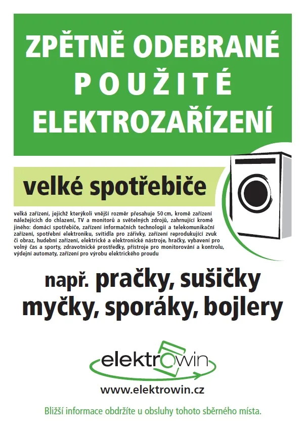 Zpětně odebrané použité elektrozařízení - velké spotřebiče (např. pračky, sušičky, myčky, sporáky, bojlery)